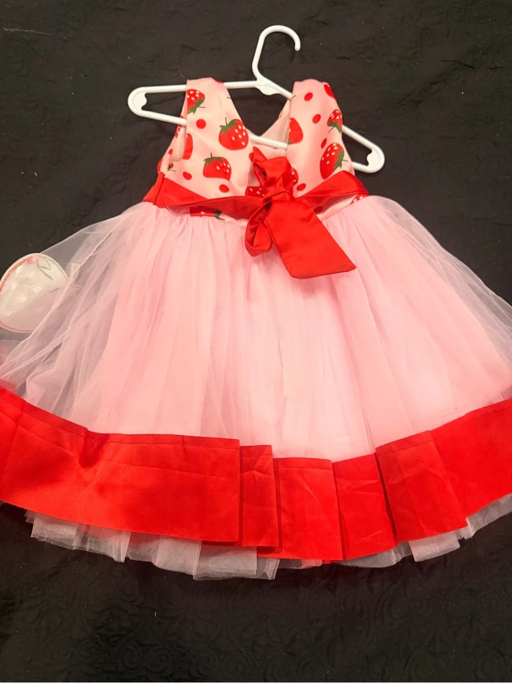 Pink Strawberry Tulle Dress for Kids - Red Accents